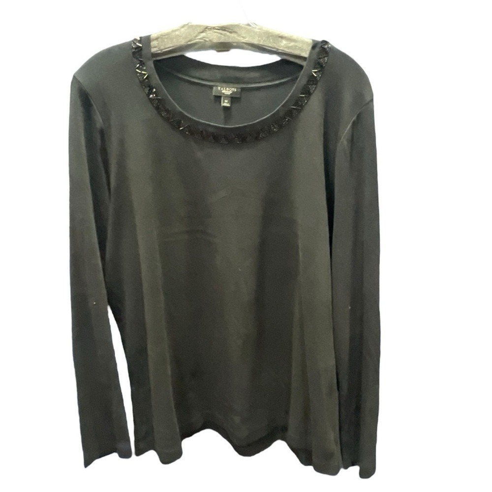 Talbots Black solid beads at neckline